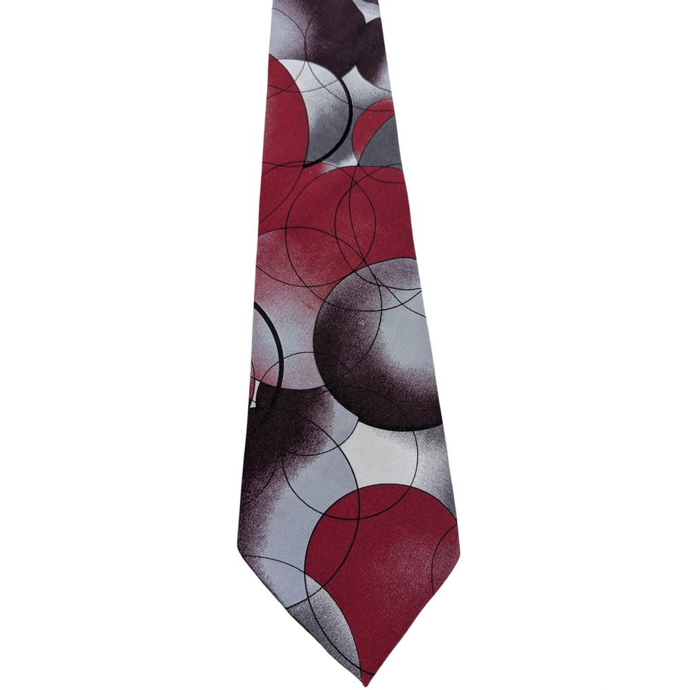 City Streets Necktie Mens Red Grey Black Geometric 3.75 57L Circle Classic Silk